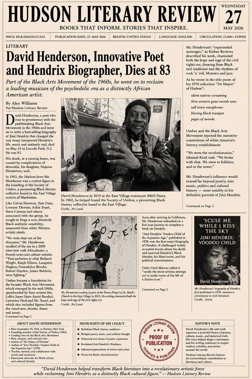 David Henderson, Innovative Poet and Hendrix Biographer, Dies at 83